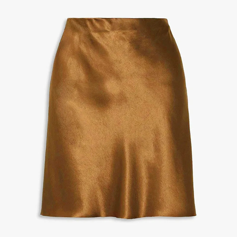 Women Fashion Acetate Short Skirts Elegant High Waist Evening Party Satin Skirts Female 2026 Summer Casual Champagne Mini Skirt