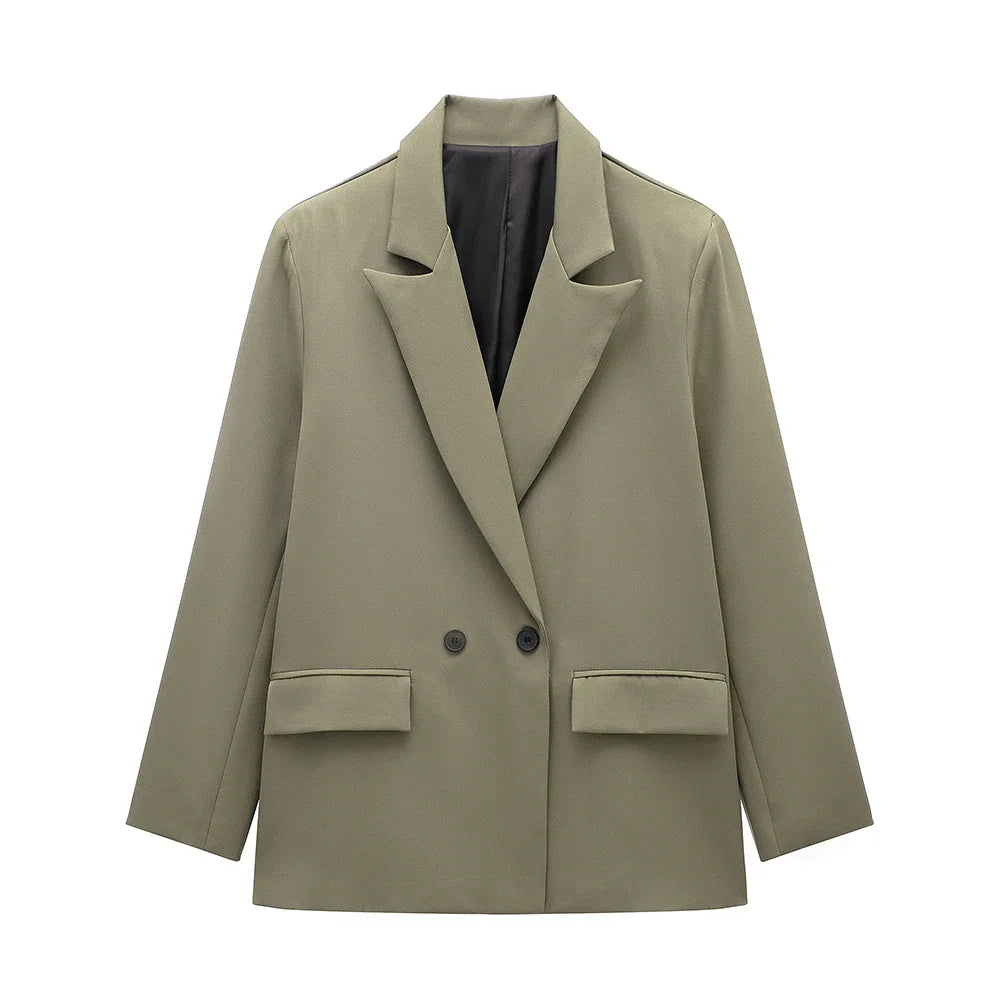 Double Breasted Notched Collar Loose Blazer with Pockets | Inspired by Neslihan Atagül