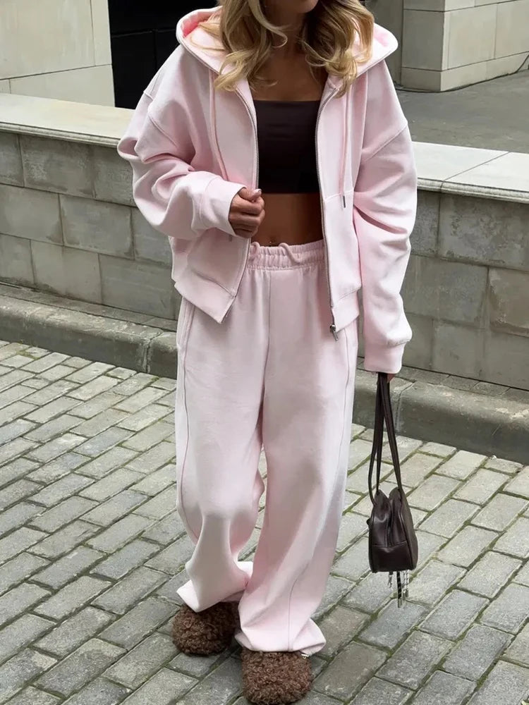 Beautiful Women's Tracksuits with A Zipper and A Hood Trousers Pink Two Piece Set Women Blue Classic Pant Sports Suit for Spring