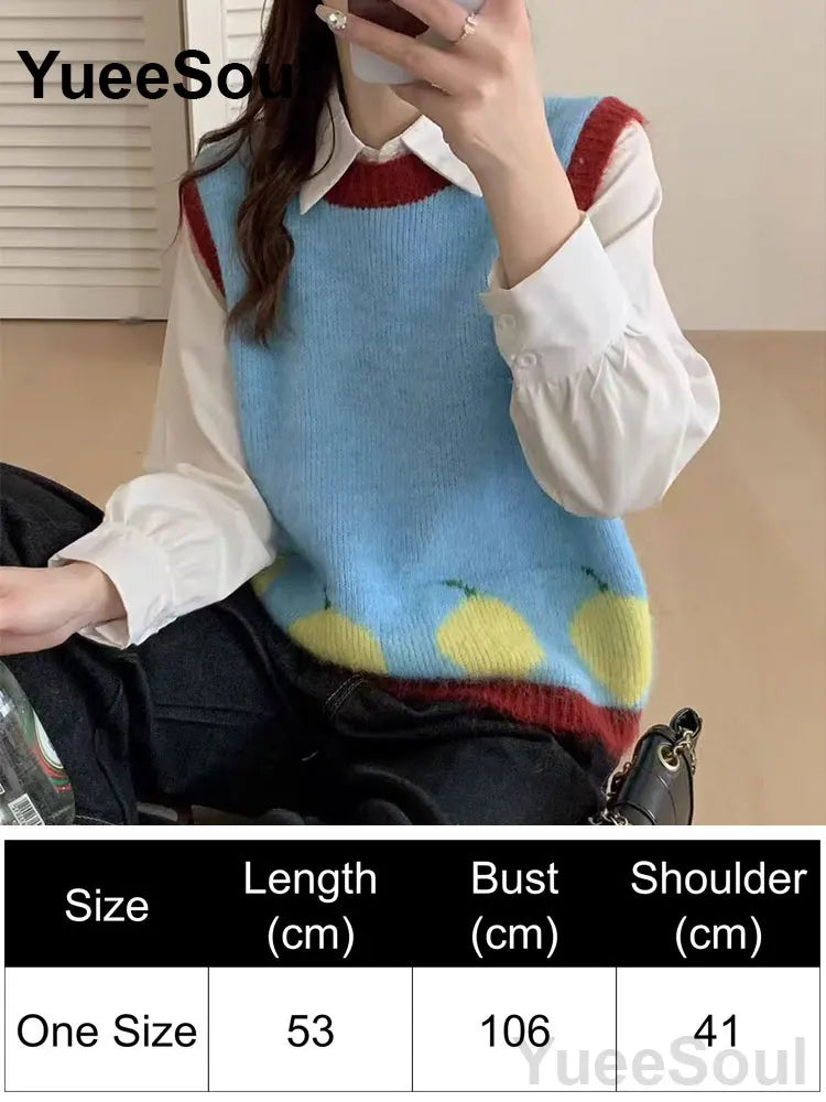 Blue Argyle Women's Vest Plaid Sleeveless Pullover Loose Knitted Sweater Vest 2026 New Autumn Y2K Casual Oversized Waistcoat