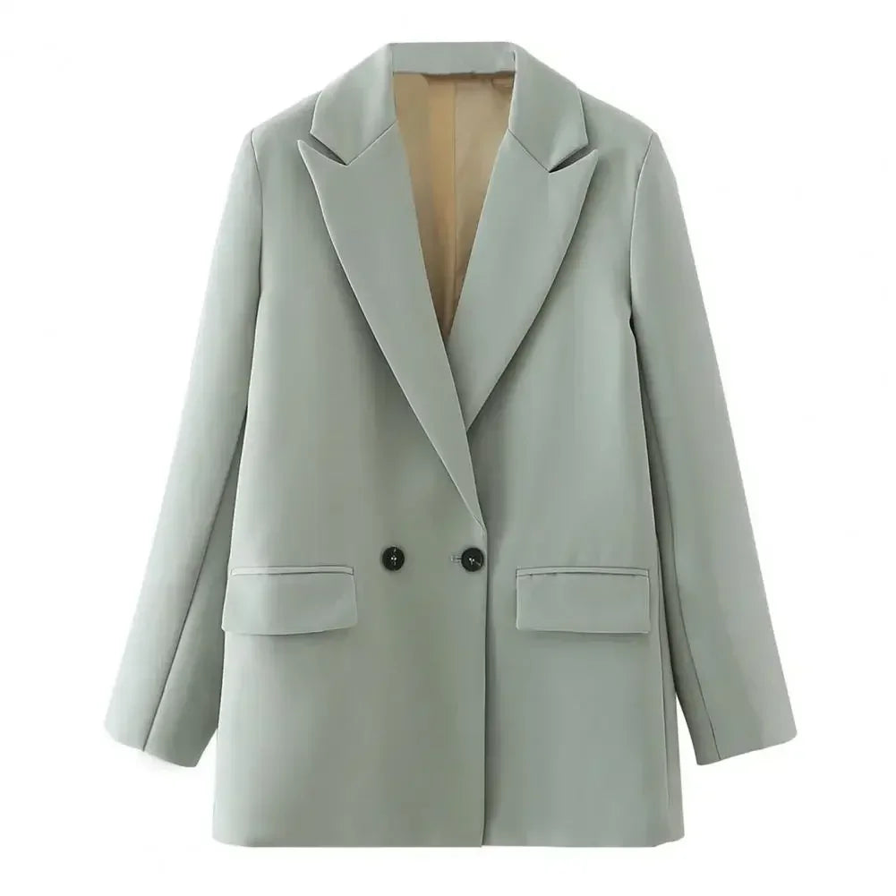 Women Suit Coat Elegant Women's Spring Suit Coat with Lapel Design Long Sleeve Flap Pockets Double Breasted Closure for Business