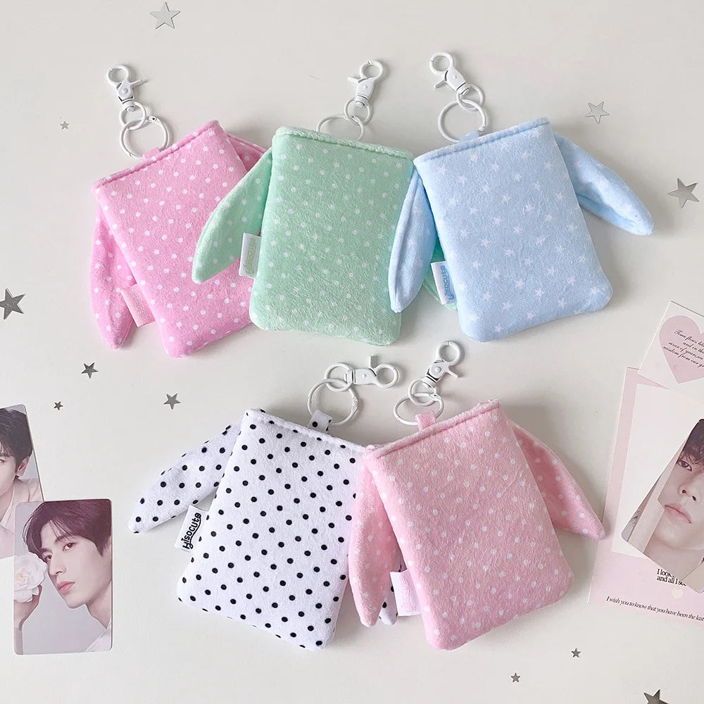 Cute Polka Dot Rabbit Ear 3 Inch Photocard Holder Keychain Korean Style Student Card Bag