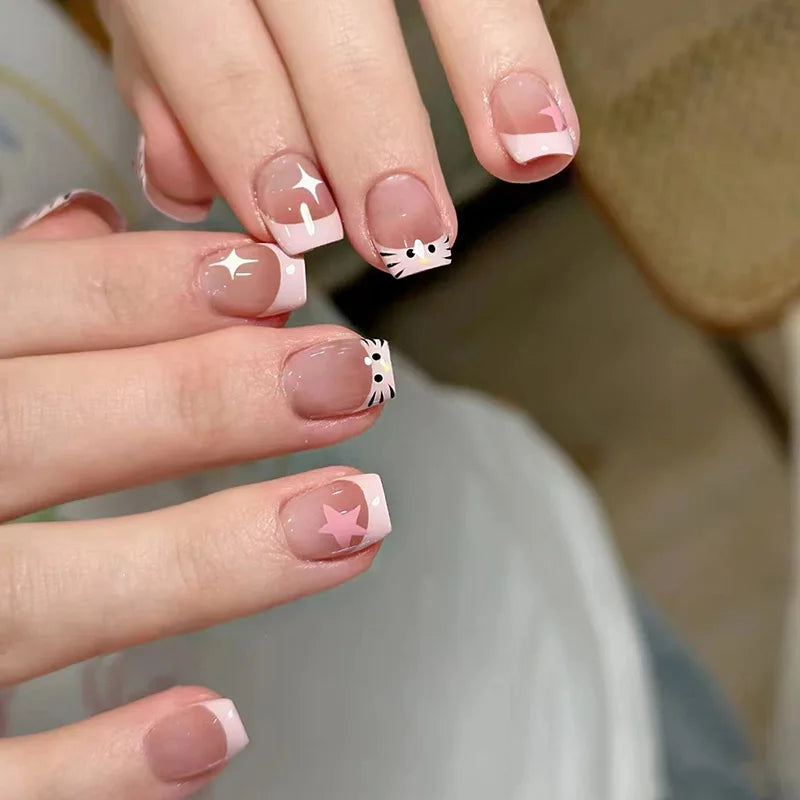 24pcs Cheap Love Wear Nail Almond Medium Press on Nails Cute Removable Beige Long False Nails Summer Korean Removable Nail Art
