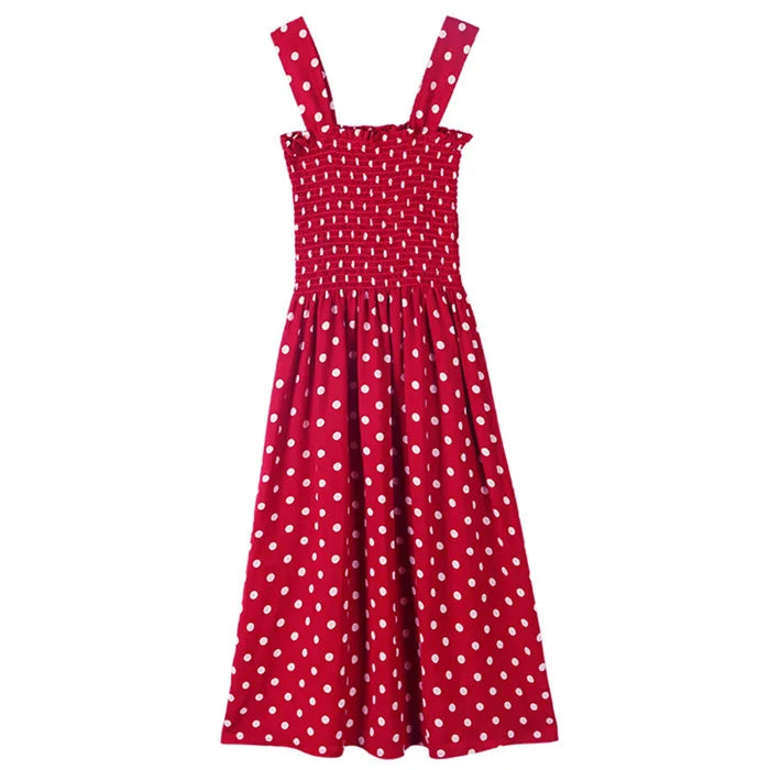 Summer Befree Beach Long Vintage Dots Casual Ruffles Elegant Party Maxi Strap Camis Silky Dress Vestidos Sexy Dresses Women