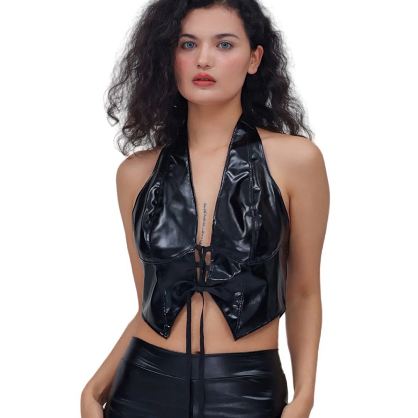 Women Glitter Tank Tops Sexy Backless Lace Up Party Club Metallic Shiny Crop Tops Low Waist Shorts Rave Festival Trendy Outfits