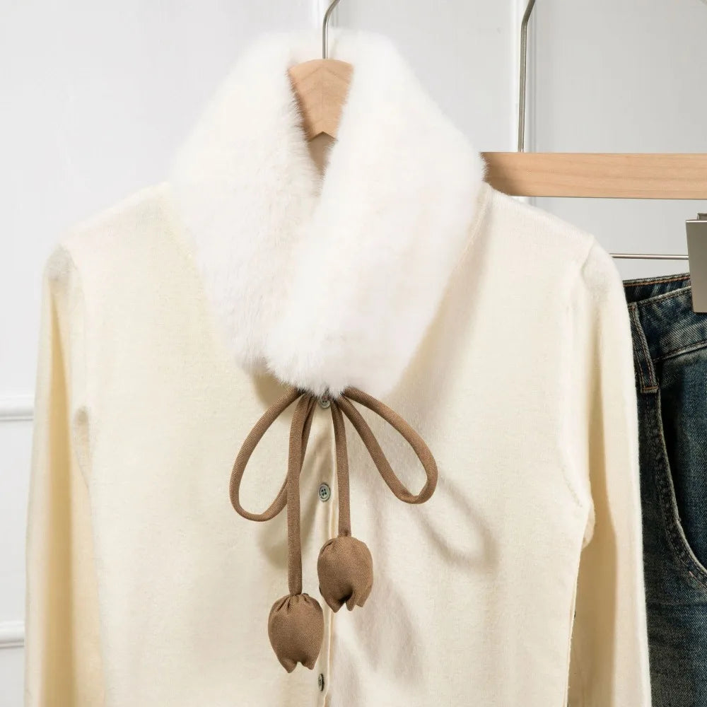 Sweet Rabbit Fur Earmuffs Multi Functional Headband Warm Scarf Tulip Flower Tether Neckerchief Fur Neck Warmer Daily Use