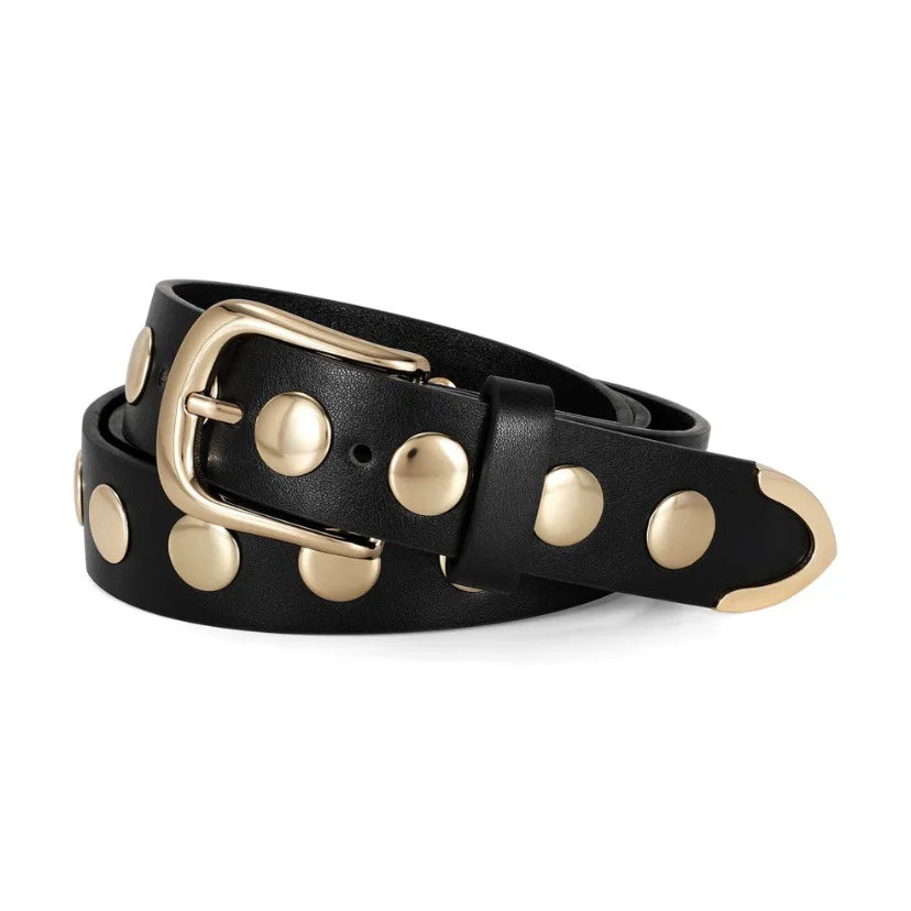 Women 105CM Long 3cm Wide Leather Belt New Hip-hop Punk Style Large Rivet Pin Buckle Belt Versatile Jeans Belt Skirt Waist Belt