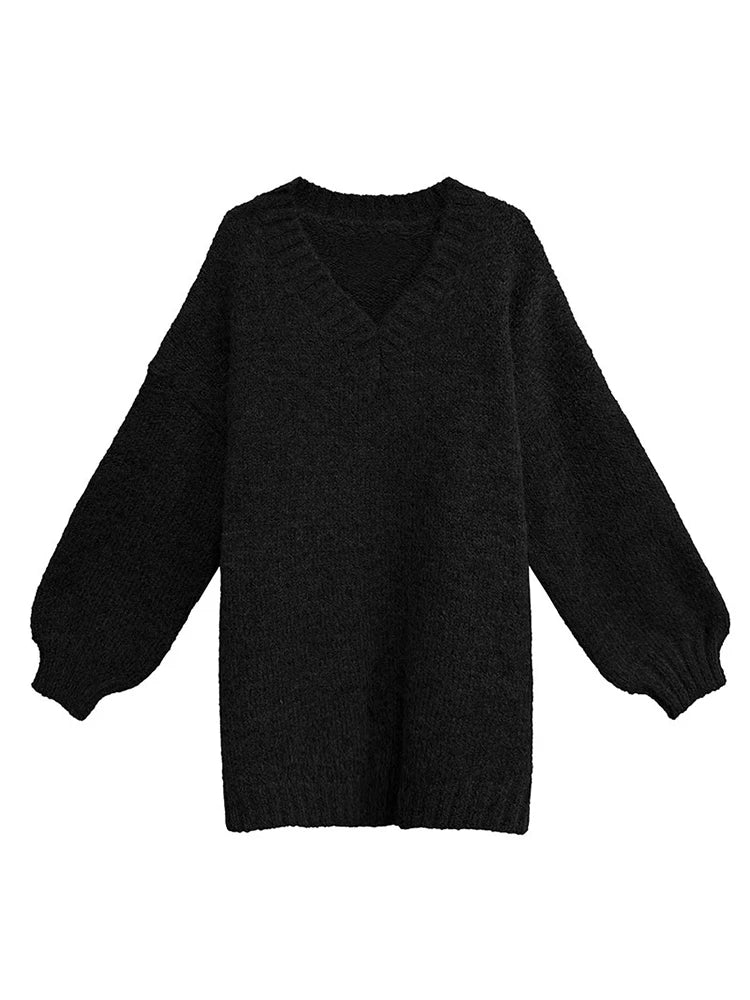 YERMORA Green Big Size Brief Casual Pullover For Women V-Neck Long Sleeve Loose New Sweater Fashion Tide Autumn Winter 2025