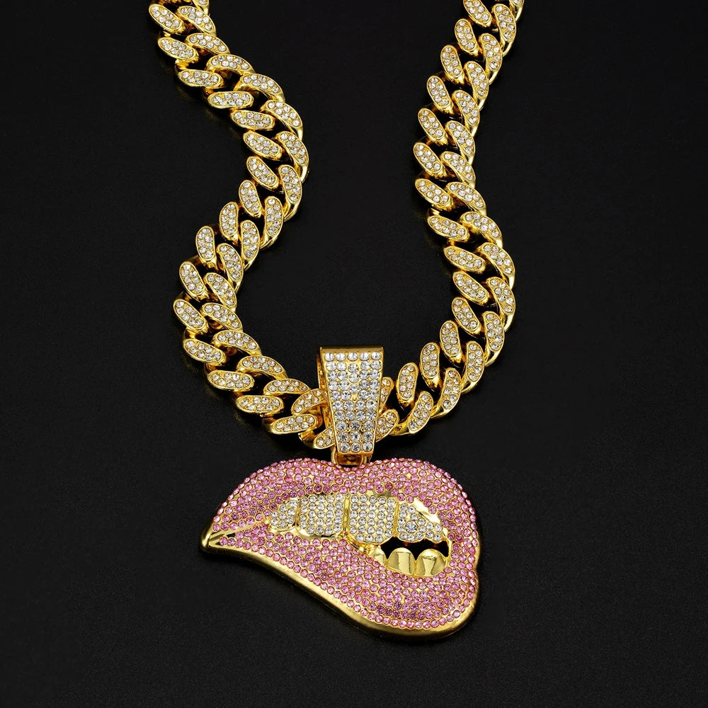 Iced Out Lip Pendant Necklace | Inspired by Özlem