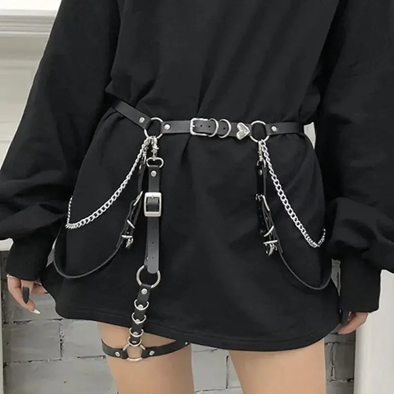 Heart Punk PU Leather Belt with Waist Chain | Inspired by Rosé
