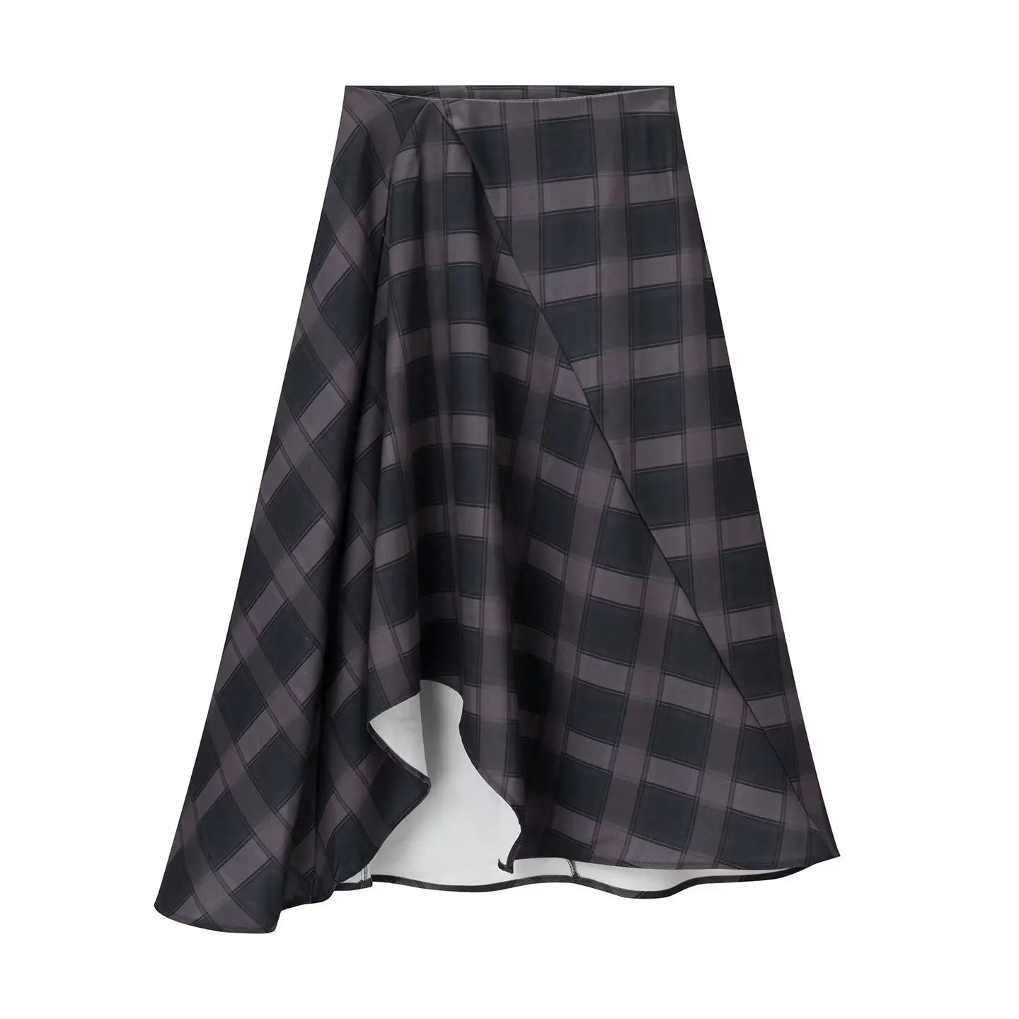 2026 Summer New French Retro Fashion High Waist Plaid Asymmetrical Mini Skirt Elegant Personality Polyester Splice Midi Skirt