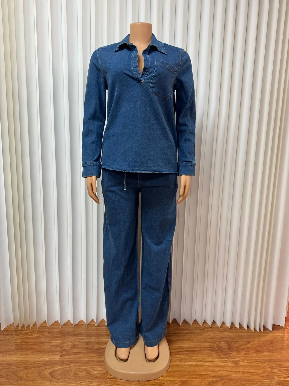 Denim Two-Piece Set (Shirt + Wide-Leg Pants) | Inspired by Hande Erçel