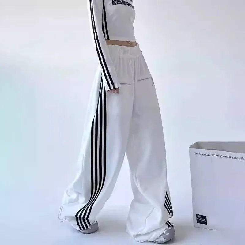 2026 Ropa Y2K Streetwear Striped Patchwork Elastic Waist Baggy New Pants For Women Wide Leg Drawstring Sweatpants Lady Trousers