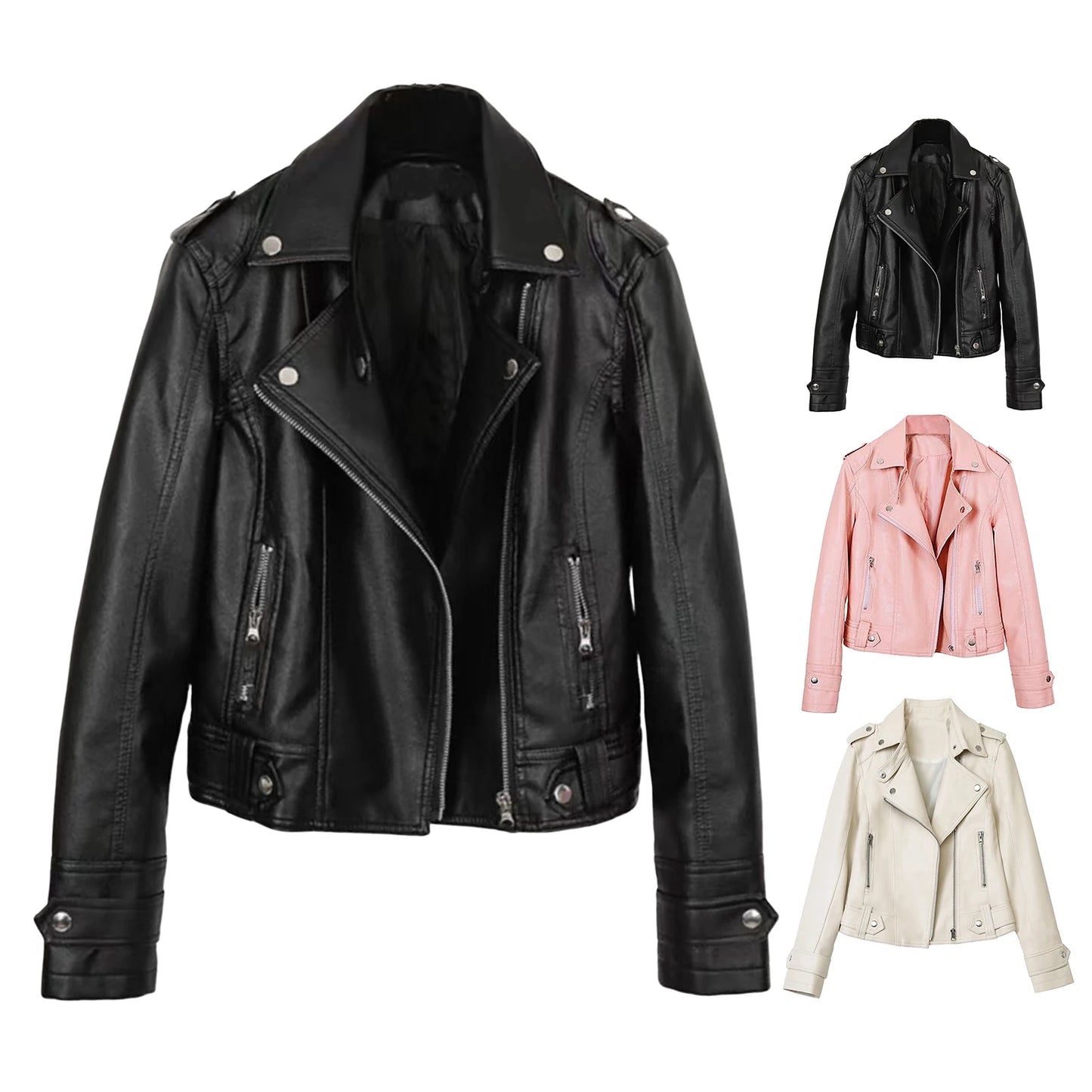 Autumn Short Jacket Solid Female Moto Biker Jackets Thin Ladies Cool Faux Leather Jacket Slim Short Leather Outwear