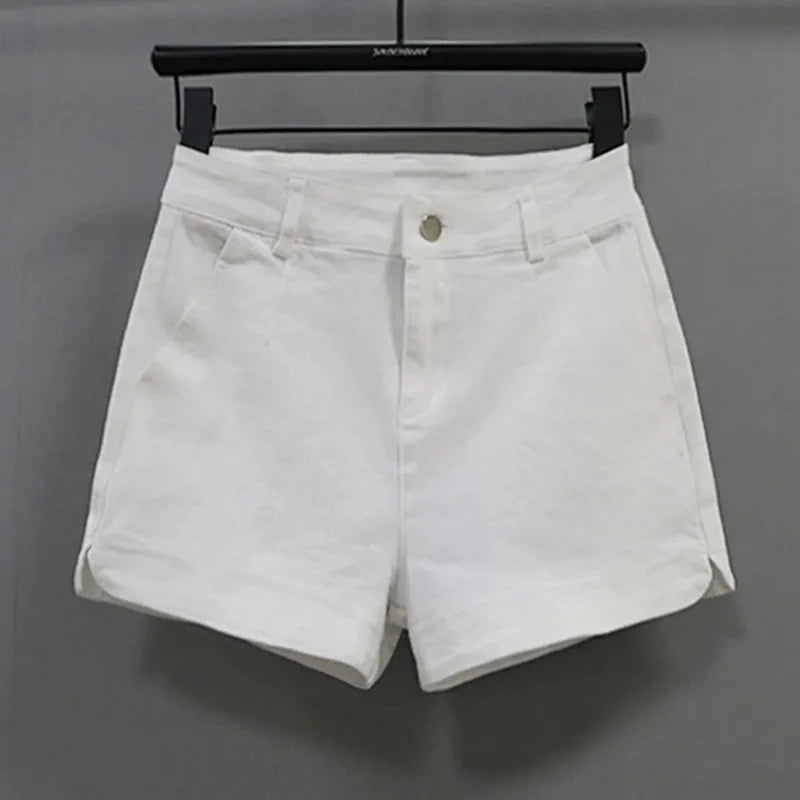 Red Casual Shorts Women Dopamine Summer New Korean version High waist Slimming Stretch Denim A-line wide leg hot Pants Female