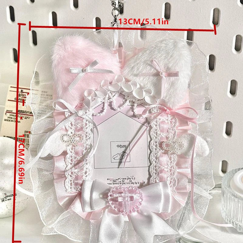 Handmade Cat Ear Card Holder Detachable DIY Itabag Decorations Display Frame Lolita Lace Bow Photocard Holder Bag Accessories