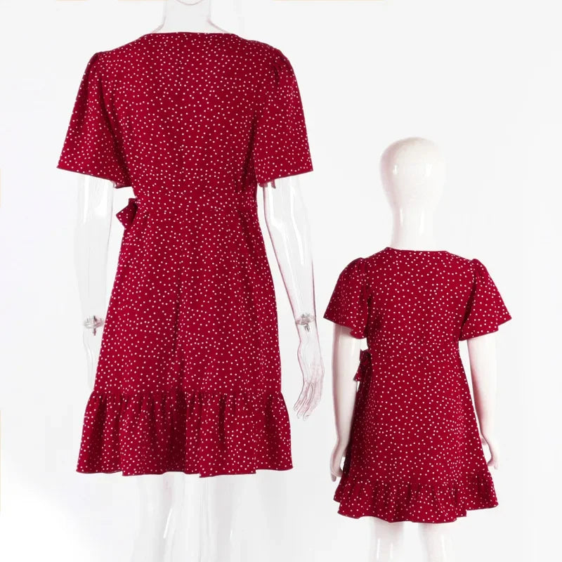 Polka Dot Ruffle Trim Short Sleeve Mini Dress Mother & Daughter Matching Set | Inspired by Beren Saat
