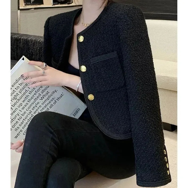Faux Wool Single-Breasted Short Coat | Inspired by Lisa