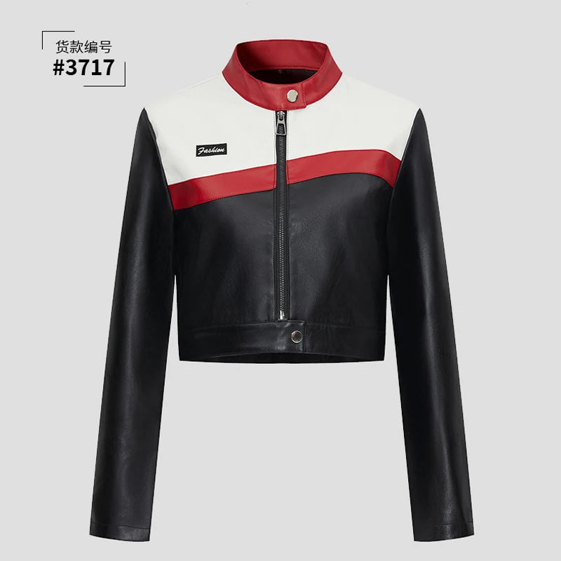 2024 Women Fashion Motorcycle Pu Leather Jacket Spring Autumn Vintage Punk Zipper Short Coats Female Casual Biker Coat Outwear