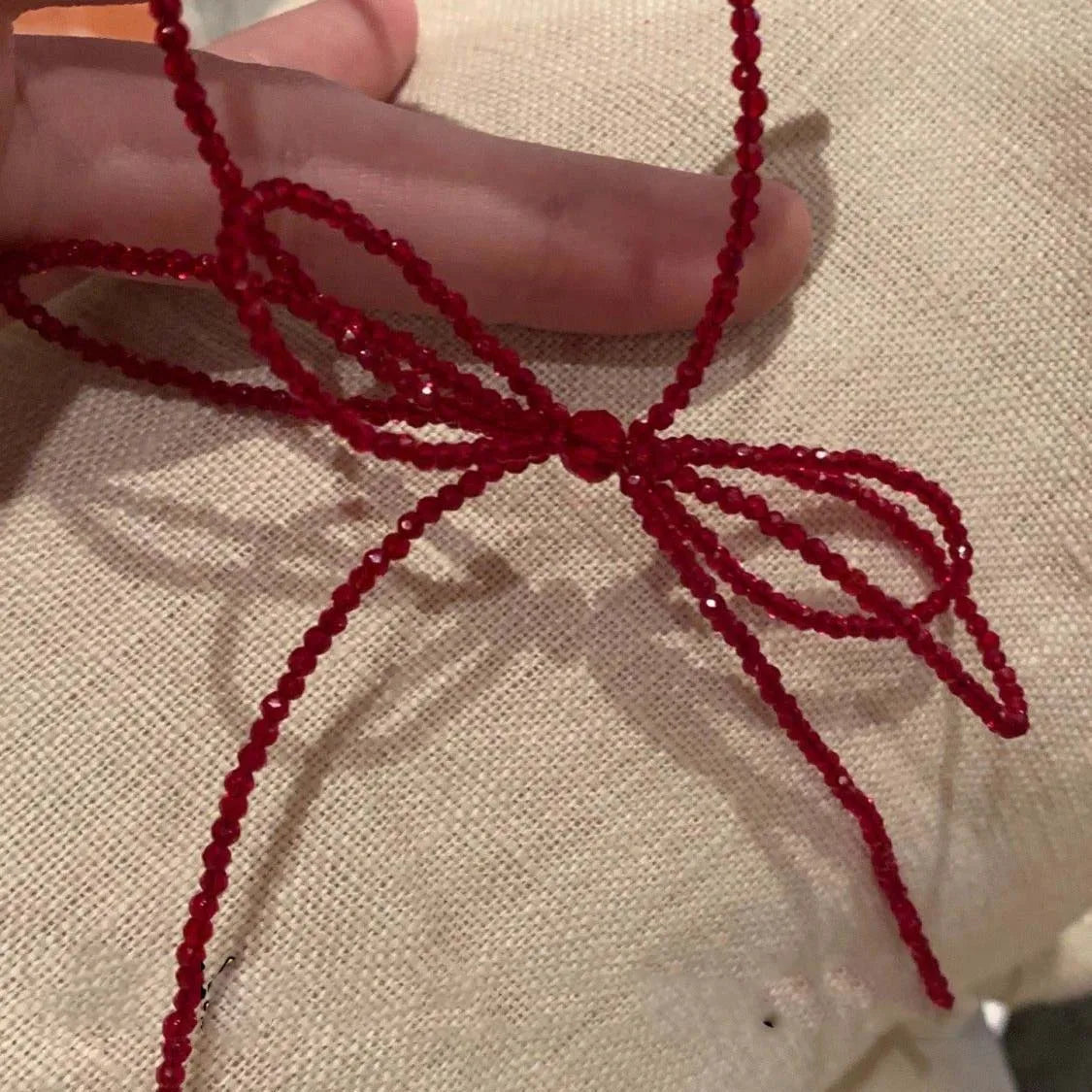 Vintage Red Crystal Bead Bow Necklace for Women Girls Sweet Cool Long Tassel Short Choker Necklace Unusual Y2K Jewelry Gifts
