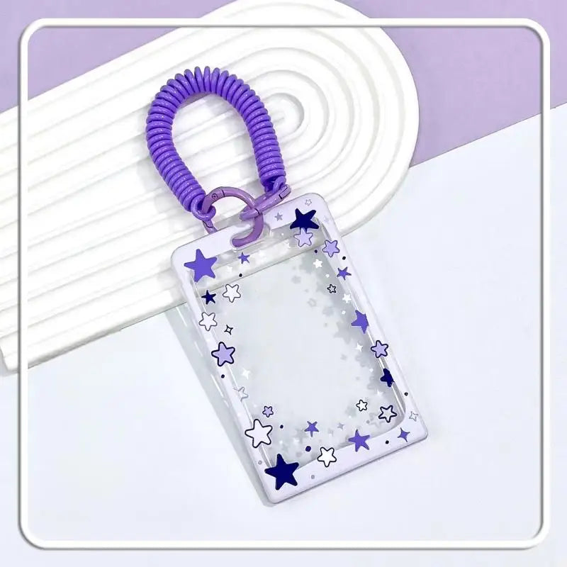 Star Sliding Cover Card Holder Transparent Portable ID Protector Kpop Photocard Case Student School Card Bus Card Holder