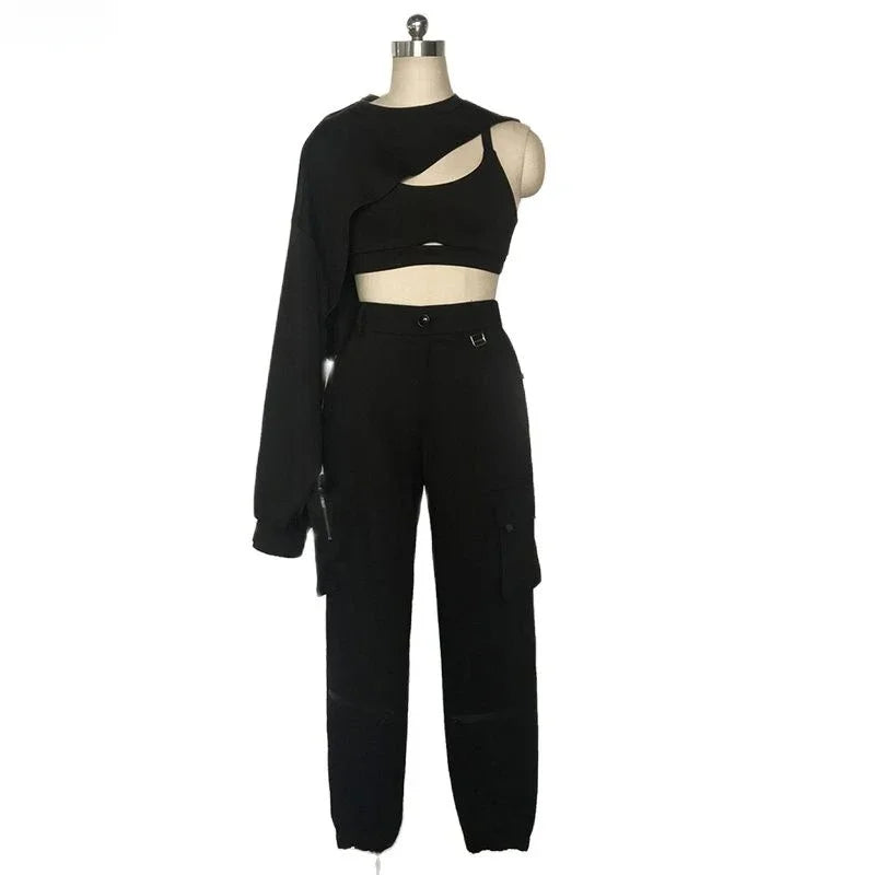 Kpop Korean Singer Black Cropped Vest Hoodies Dance Outfits Jazz Stage Costume Nightclub Women Group Hip-Hop Dance Costume 2025