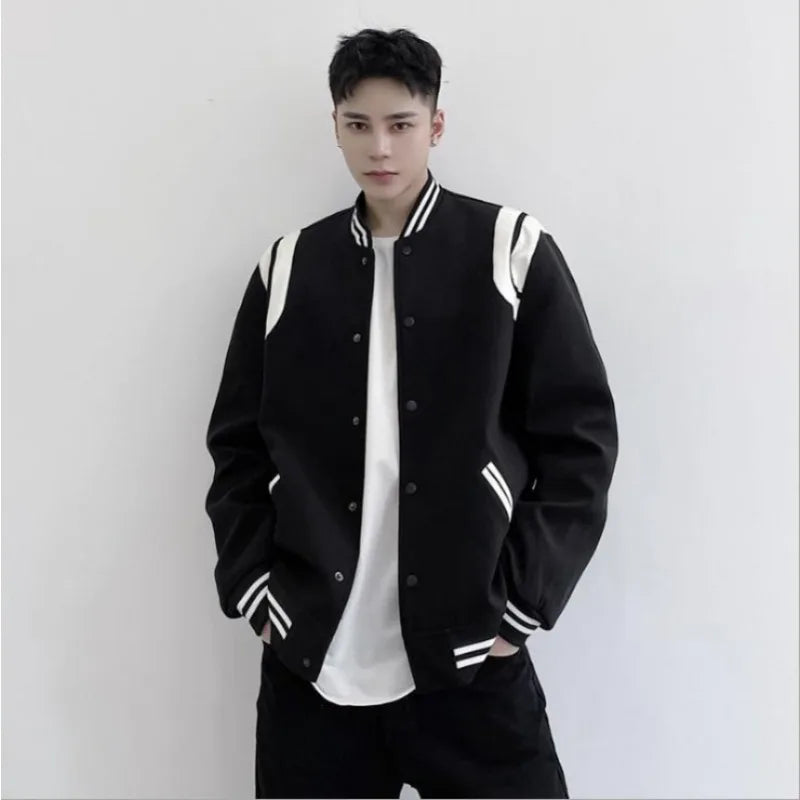 Gmiixder Hip Hop Woolen Baseball Uniform Jacket Male Female Preppy High Street Bomber Jacket Korean Streetwear Button Up Coat