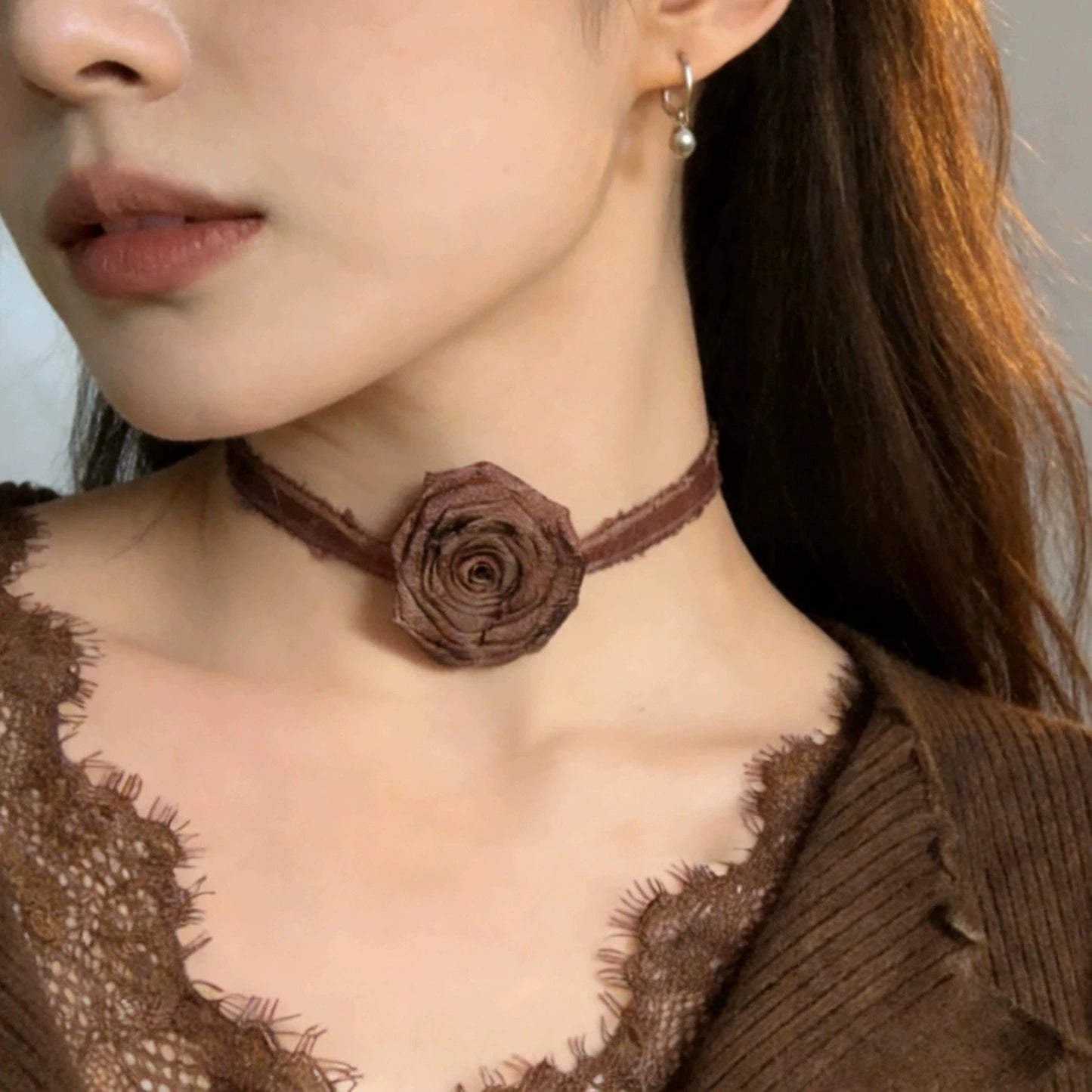 New Vintage Butterfly Bowknot Flower Love Heart Pendant Brown Choker Necklace Jewelry For Women Trendy Neck Charm Accessories