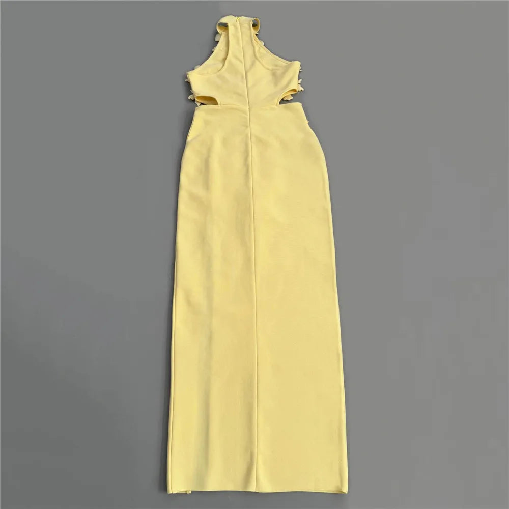Halter Patchwork Appliqués Bandage Sheath Ankle-Length Club Party Dress | Inspired by Beren Saat