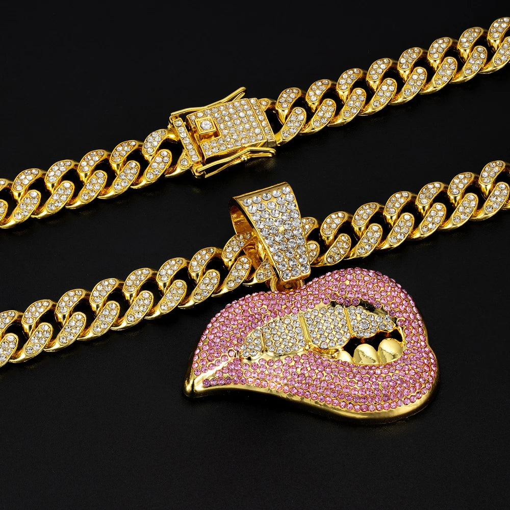 Iced Out Lip Pendant Necklace | Inspired by Özlem