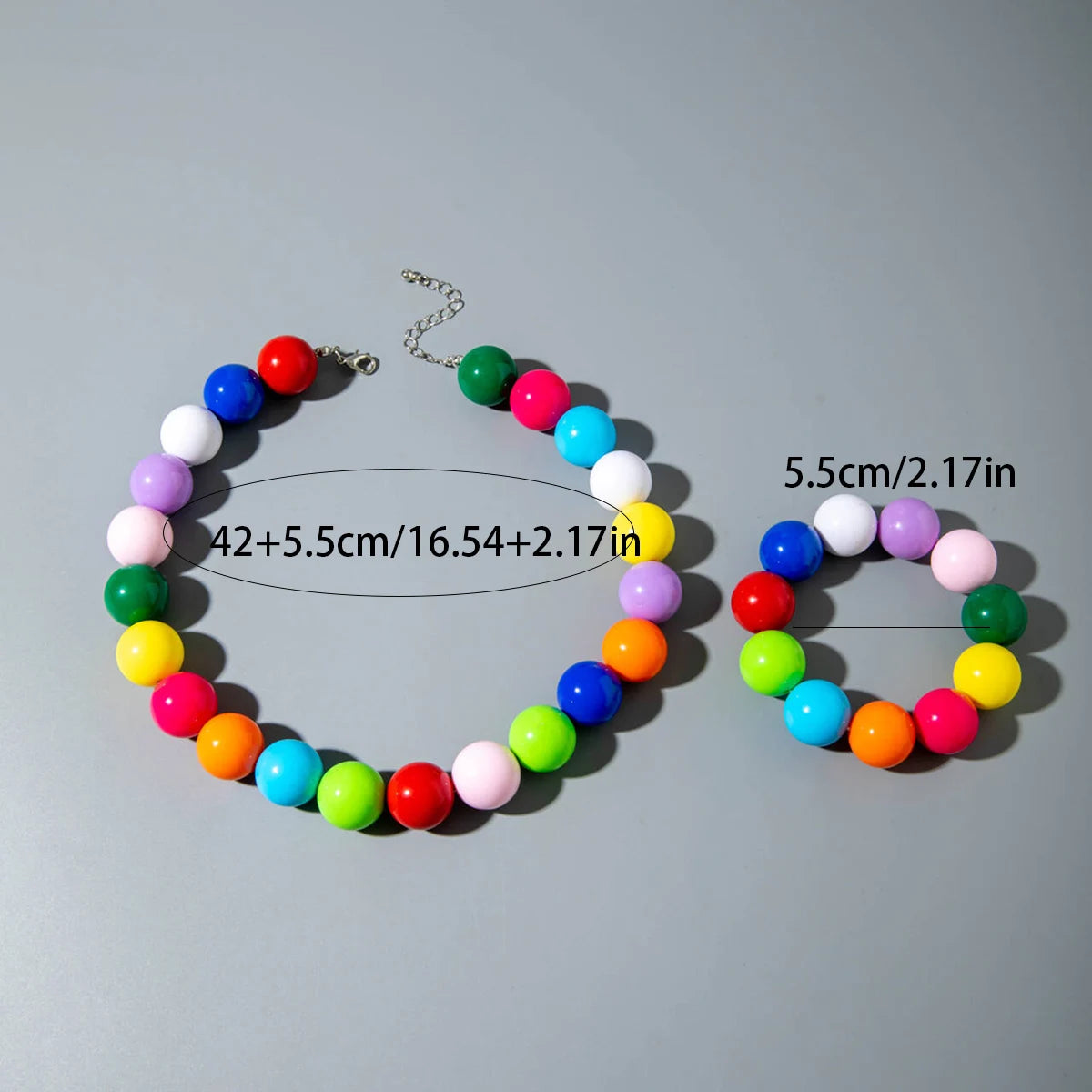Docona Fashion Colorful Resin Big Beads Necklace Bracelet Set for Women Personality Originality Holiday Jewelry Accessories Gift