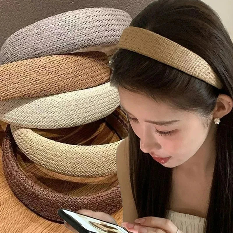 1/3Pcs Vacation Straw Woven Wide-brimmed Headband Bohemian Headwear Vintage Elegant Seaside Photos Hairband Hair Accessories