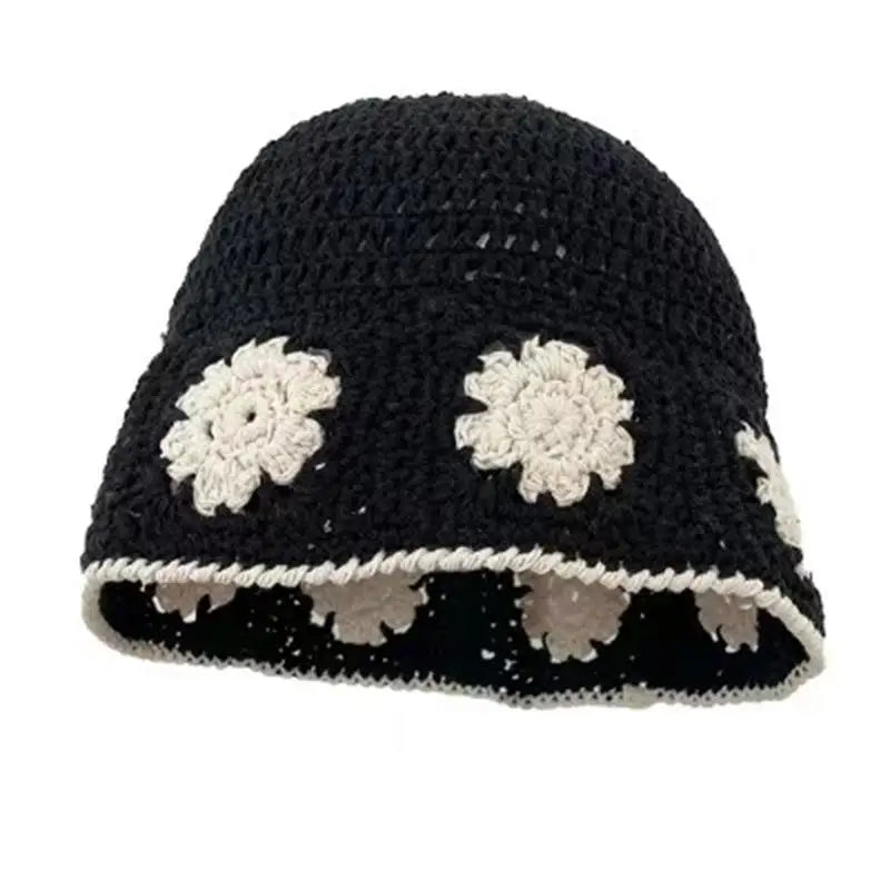 2023 Autumn New Crochet Korean Handmade Bucket Hat Women Weaving Knitted Hat  Fashion Flowers Autumn Winter Beanies Basin Cap