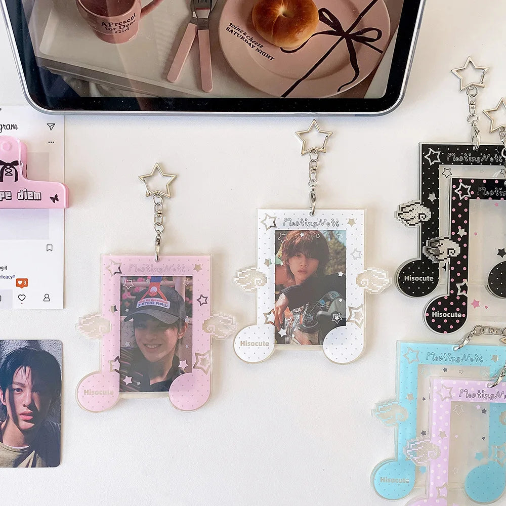 Fashion Kpop Acrylic Musical Note 3in Photo Card Holder Cute Girl Idol Photo Storage Card Bag Student Backpack Pendant Keychain