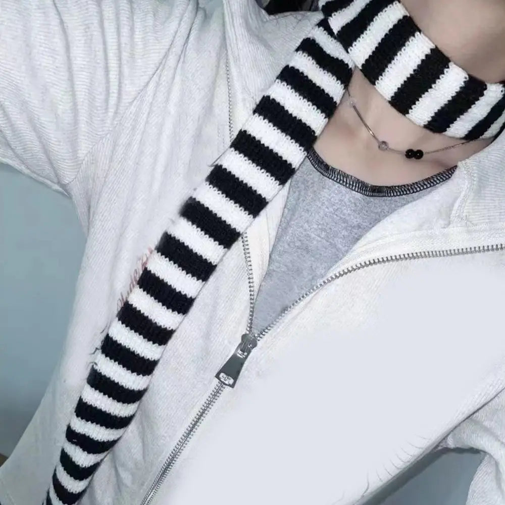 Korean Knitted Slim Long Scarf Y2K Harajuku Decorative Neckerchief Stripe Neck Women Narrow Long Scarf Choker Lady Accessories