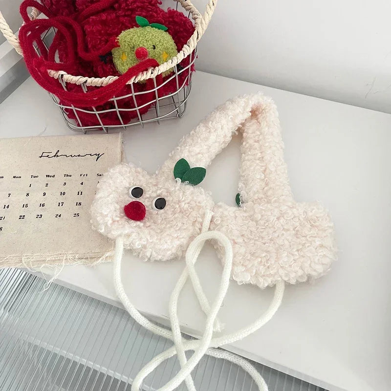 Cute Apple Shape Design Red Plush Earmuffs for Women Autumn and Winter Warm Ear Protection Fashion Versatile Straps Hairband