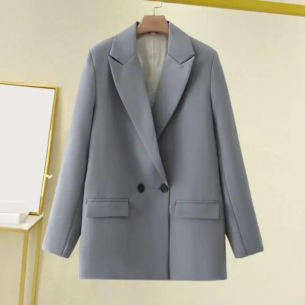 Double-Breasted Lapel Long Sleeve Blazer Coat with Flap Pockets | Inspired by Pınar Deniz