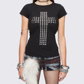 Gothic Rhinestone Cross Backless Tee | Inspired by Daniela