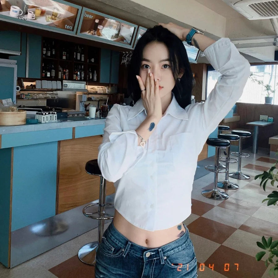 Satin Chiffon Long Sleeve Crop Blouse | Inspired by Esra Bilgiç