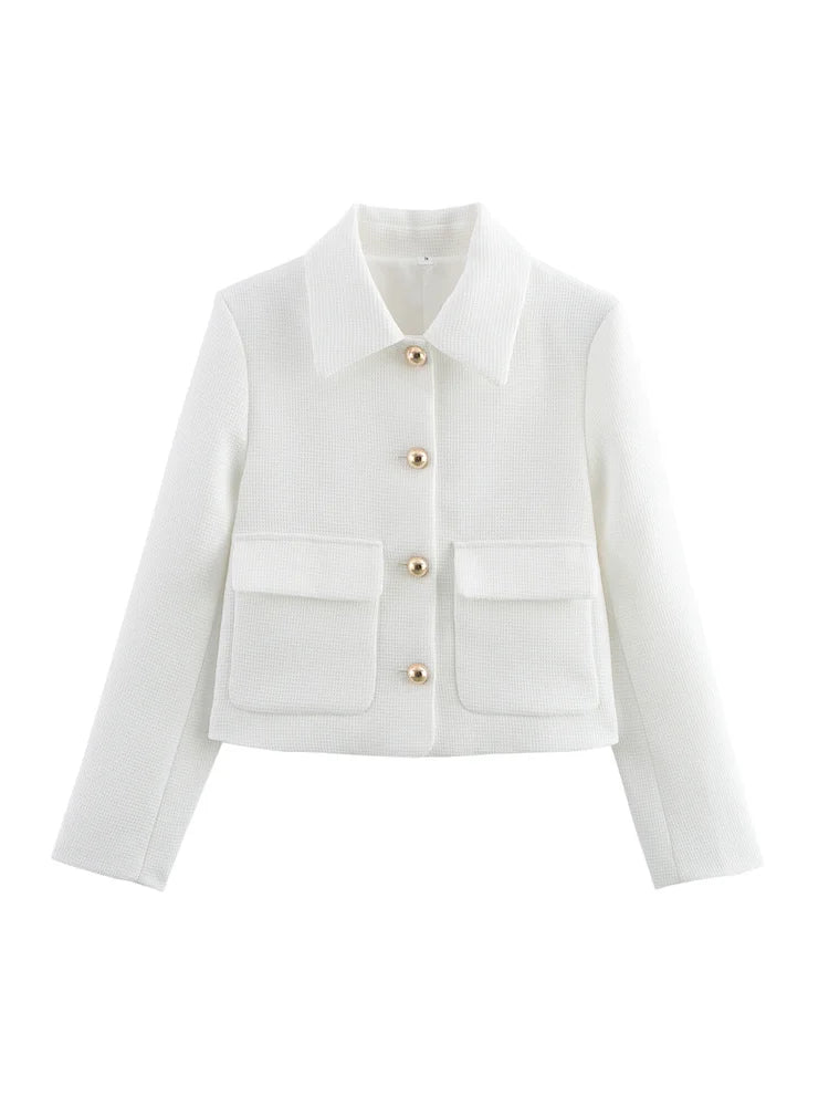 Zevity New Women Fashion Double Pockets Patch White Casual Coat Office Lady Long Sleeve Buttons Outwear Jacket Tops CT7365