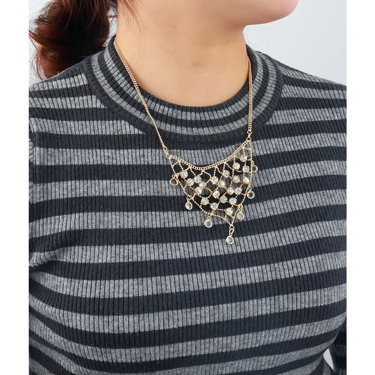 Fashion tassel mesh necklace winter sweater chain Bohemian style diamond studded niche style