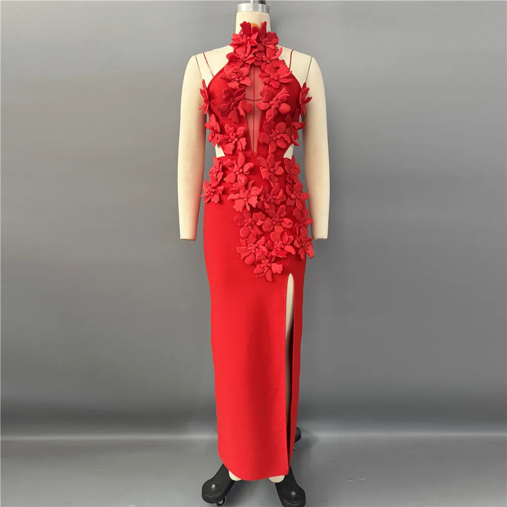 Halter Patchwork Appliqués Bandage Sheath Ankle-Length Club Party Dress | Inspired by Beren Saat