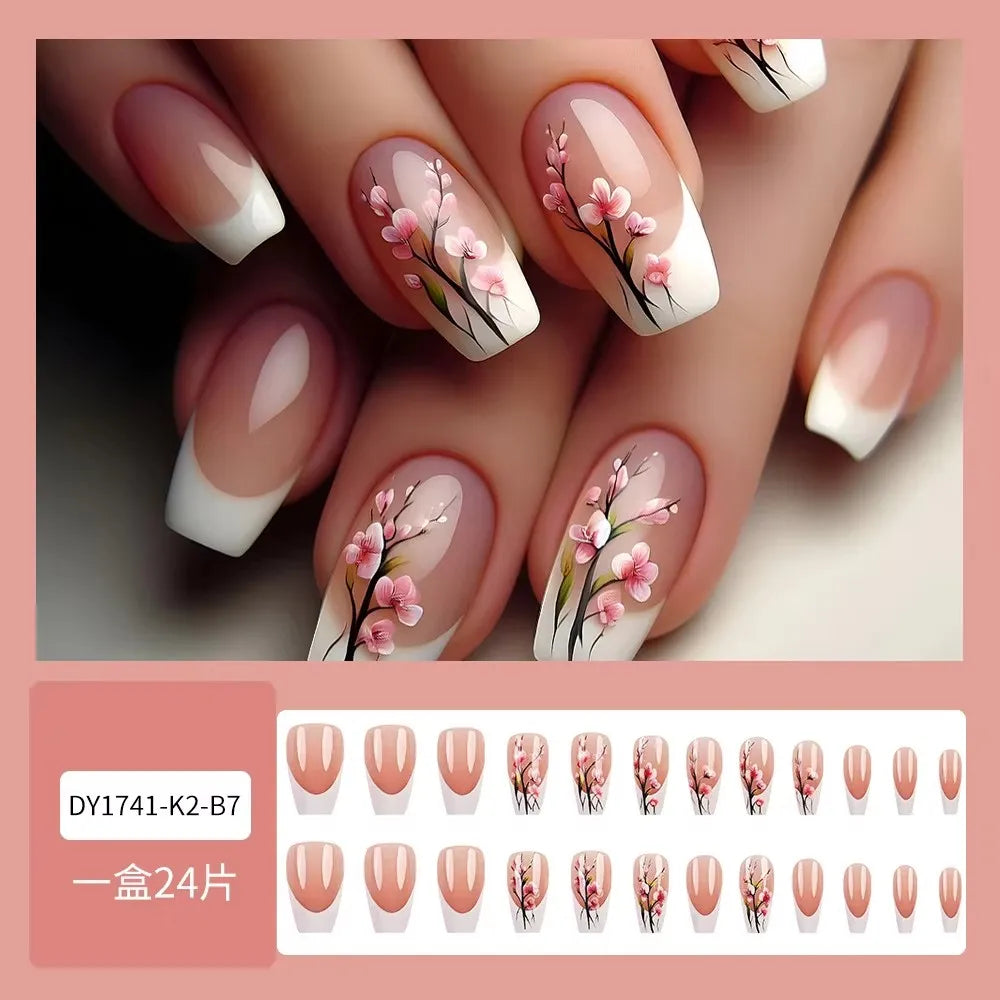 24pcs Cheap Love Wear Nail Almond Medium Press on Nails Cute Removable Beige Long False Nails Summer Korean Removable Nail Art