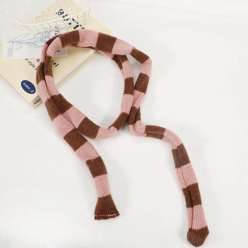 Korean Knitted Slim Long Scarf Y2K Harajuku Decorative Neckerchief Stripe Neck Women Narrow Long Scarf Choker Lady Accessories