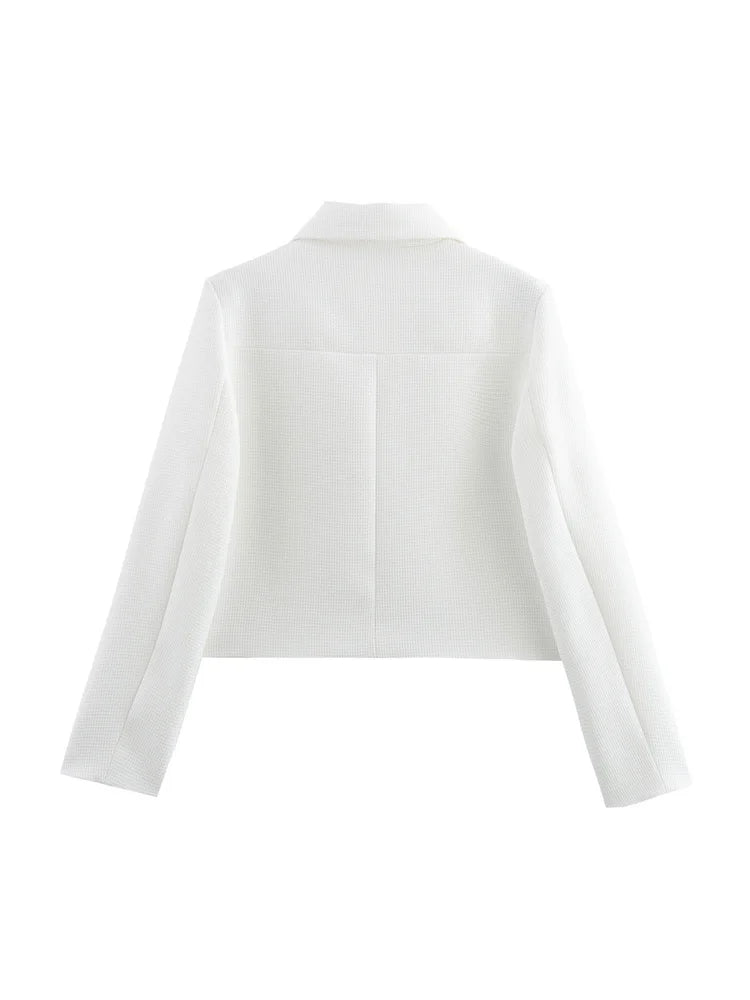 Zevity New Women Fashion Double Pockets Patch White Casual Coat Office Lady Long Sleeve Buttons Outwear Jacket Tops CT7365