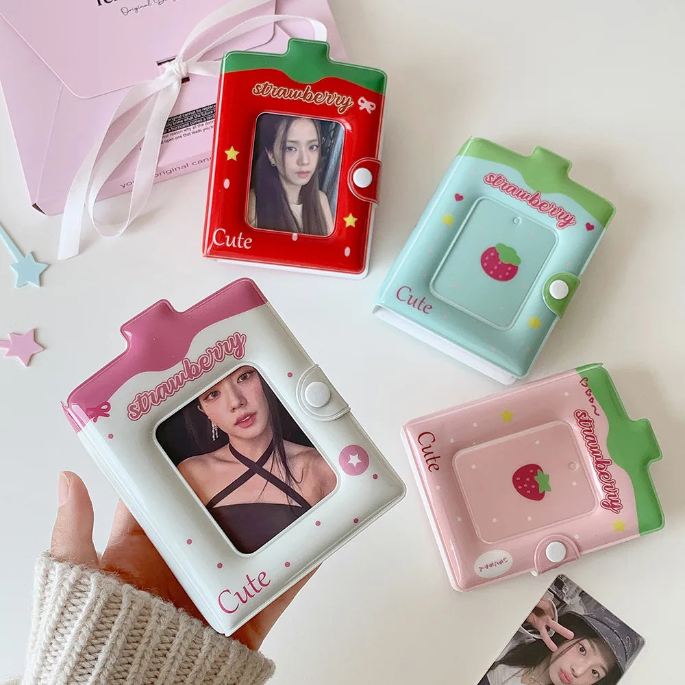 Kawaii Fashion Strawberry Cartoon 3-Inch Card Album Cute Girls Idol Photo Storage Display Card Holder Student Mini Card Bag Gift
