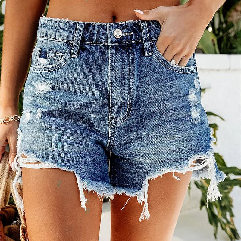Wholesale Distressed Frayed Fringe Denim Shorts Women Comfy Casual Jean Shorts