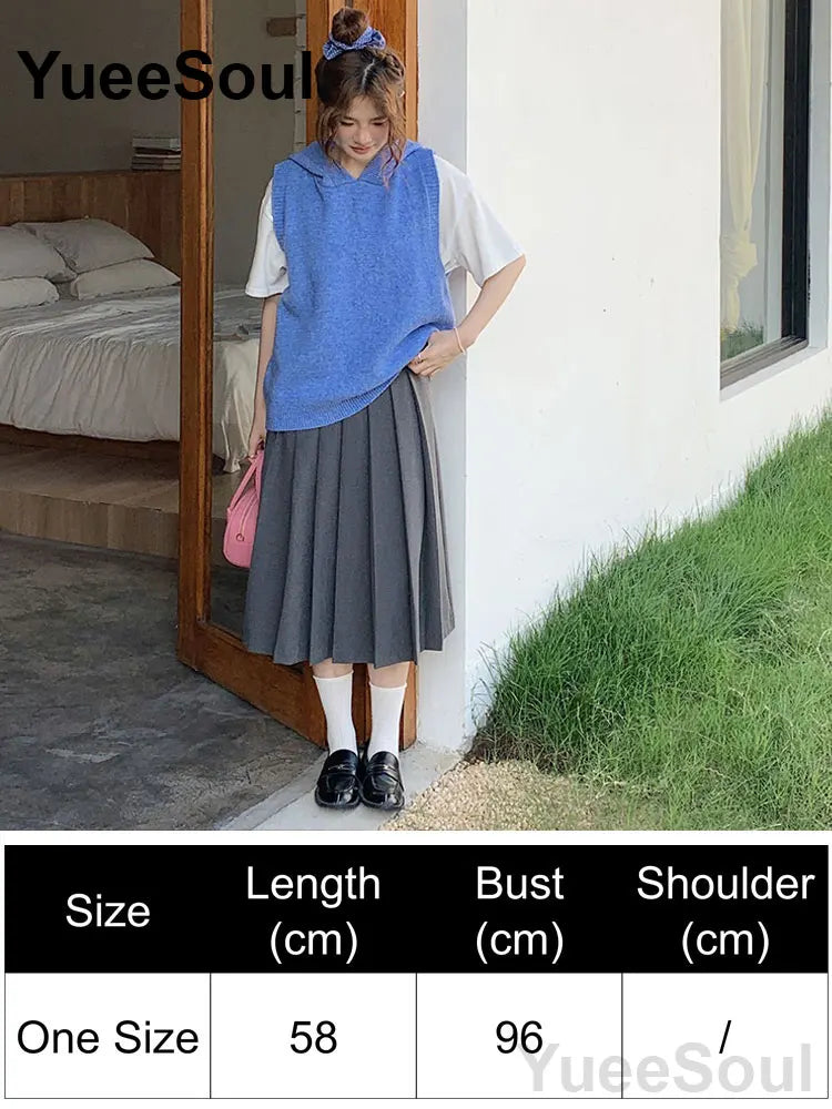 Blue Argyle Women's Vest Plaid Sleeveless Pullover Loose Knitted Sweater Vest 2026 New Autumn Y2K Casual Oversized Waistcoat