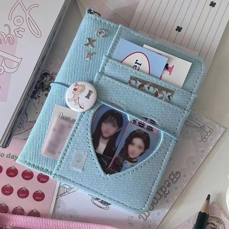 M5 Binder Kpop Photocard Holder Pink Blue Denim Heart Binder with Elastic Band Photo Card Collection Book Idol Photo Album  다이어리