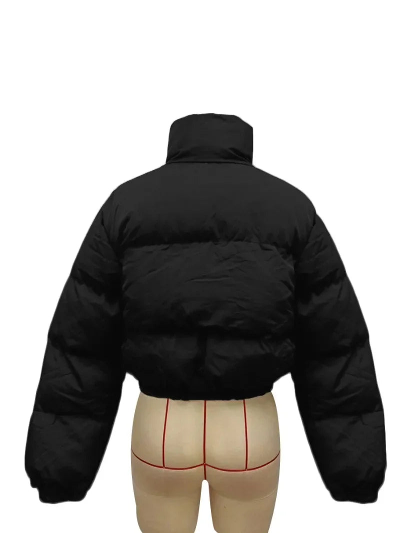 Women Solid Parkas Jackets Stand Collar Long Sleeve Zip-up Thick Warm Quilted Coats Fashion Casual Cotton Padded Outerwear